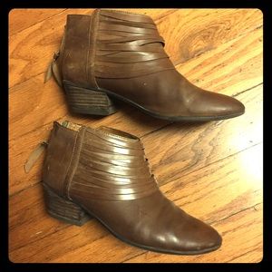 Brown leather ankle booties